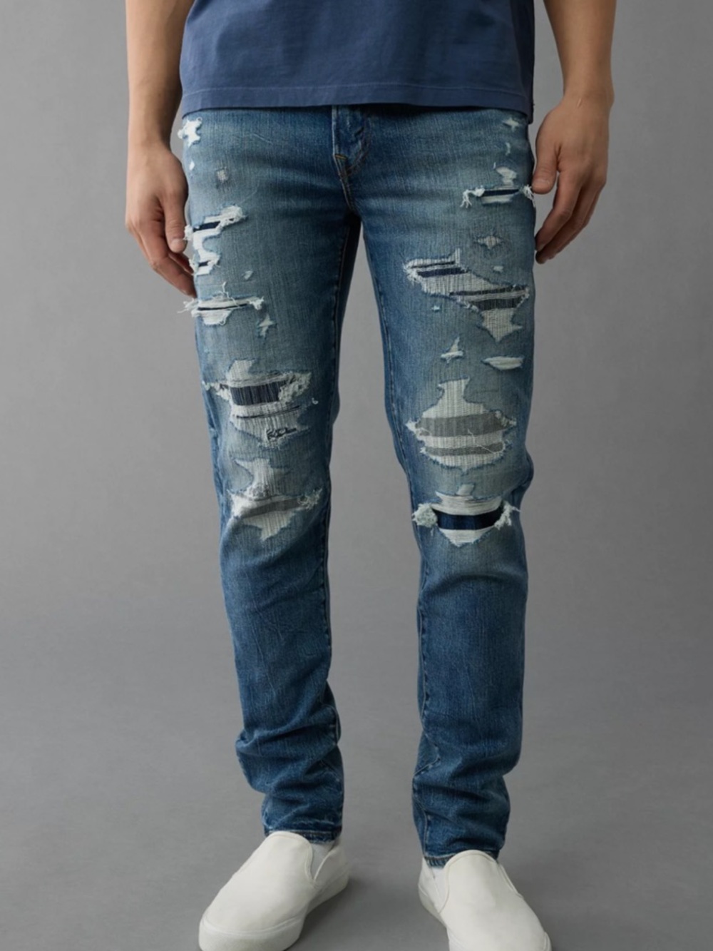 American Eagle Outfitters Men's Skinny Distressed Blue Jeans
